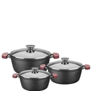 Jogo Panelas Ferro Fundido com Tampa Vidro 3peças MTA