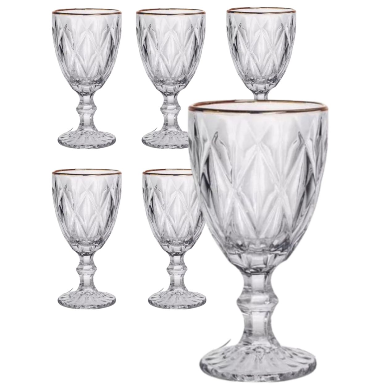Jogo Taças Transparentes Diamond 325ml 6un com Fio de Ouro - Image 2