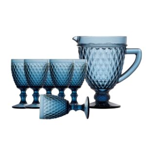 Jogo Jarra e Taças Bico Abacaxi 7pç Azul