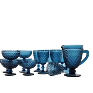 Jogo Jarra e Taças Água e Sobremesa Bico Abacaxi 13pç Azul