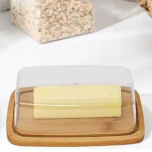 Porta Manteiga de Bambu Tampa de Acrílico Base Bambu Material Ecologicamente Correto