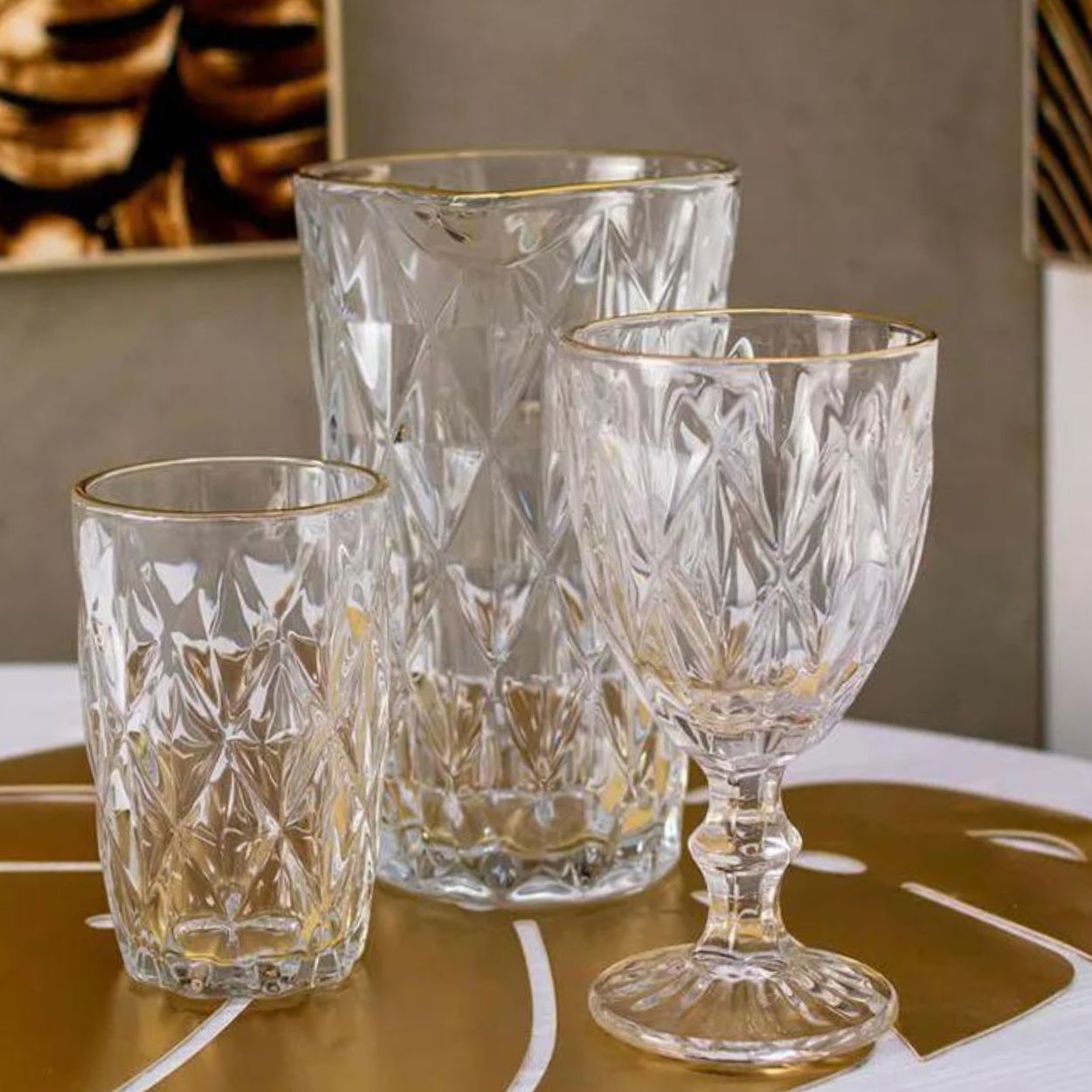 Jogo Taças Transparentes Diamond 325ml 6un com Fio de Ouro - Image 5