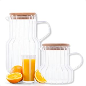 Jarra de Vidro Classic 1Lt. e 500ml 2un com Tampa Madeira