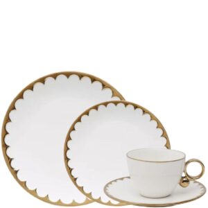 Aparelho de Jantar e Chá EGG Branco Dourado 24pç Porcelana Wolff