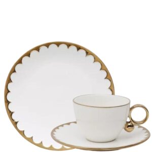 Xícara Chá e Prato Sobremesa 18pç EGG Branca Fio Dourado Porcelana Wolff