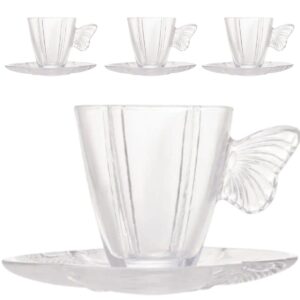 Xícara para Chá de Vidro com Pires Butterfly 180ml 4un Wolff