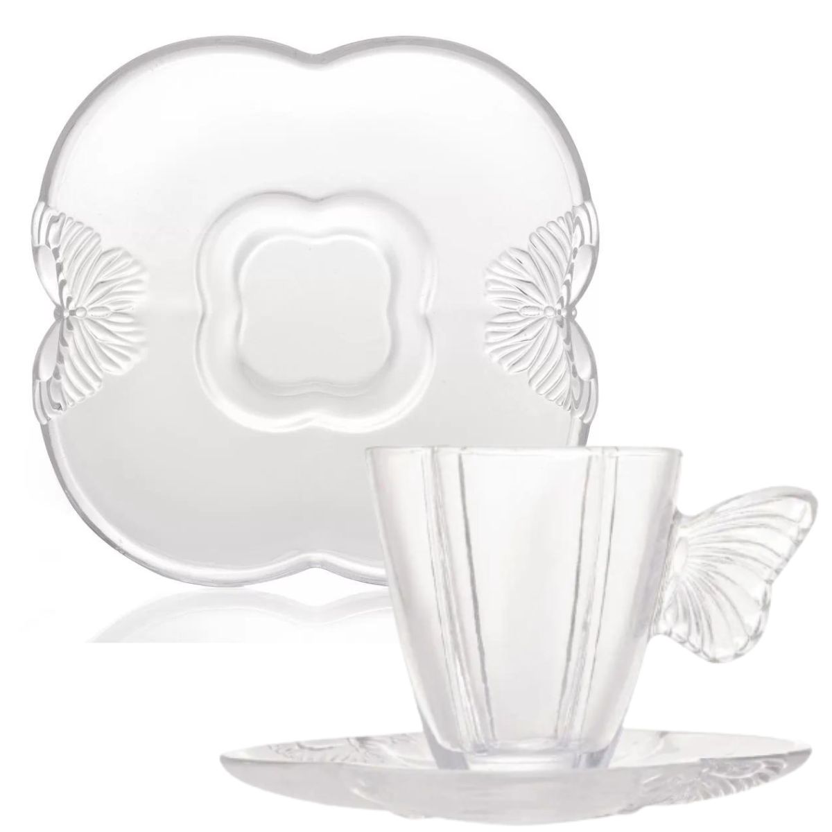 Xícara para Chá de Vidro com Pires Butterfly 180ml 4un Wolff - Image 2