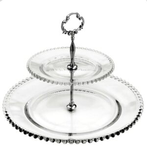 Prato para Bolo e Doces 2 Andares Cristal Pearl 28 e 20cm