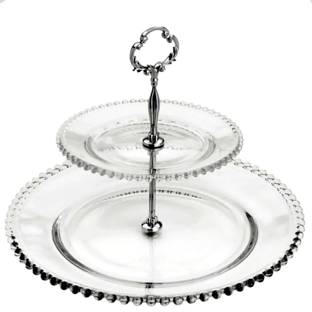 Prato para Bolo e Doces 2 Andares Cristal Pearl 28 e 20cm