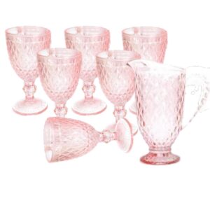 Jogo Jarra e Taças Bico Abacaxi 7pç Quartzo Rosa