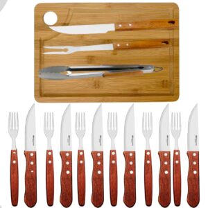 Jogo Utensílios para Churrasco Cabo Madeira 16pç para Área Gourmet