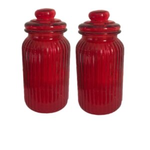 Potes Altos Vidro Canelado Tp. Hermetica 02un Vermelho 10.5x22cm Btc