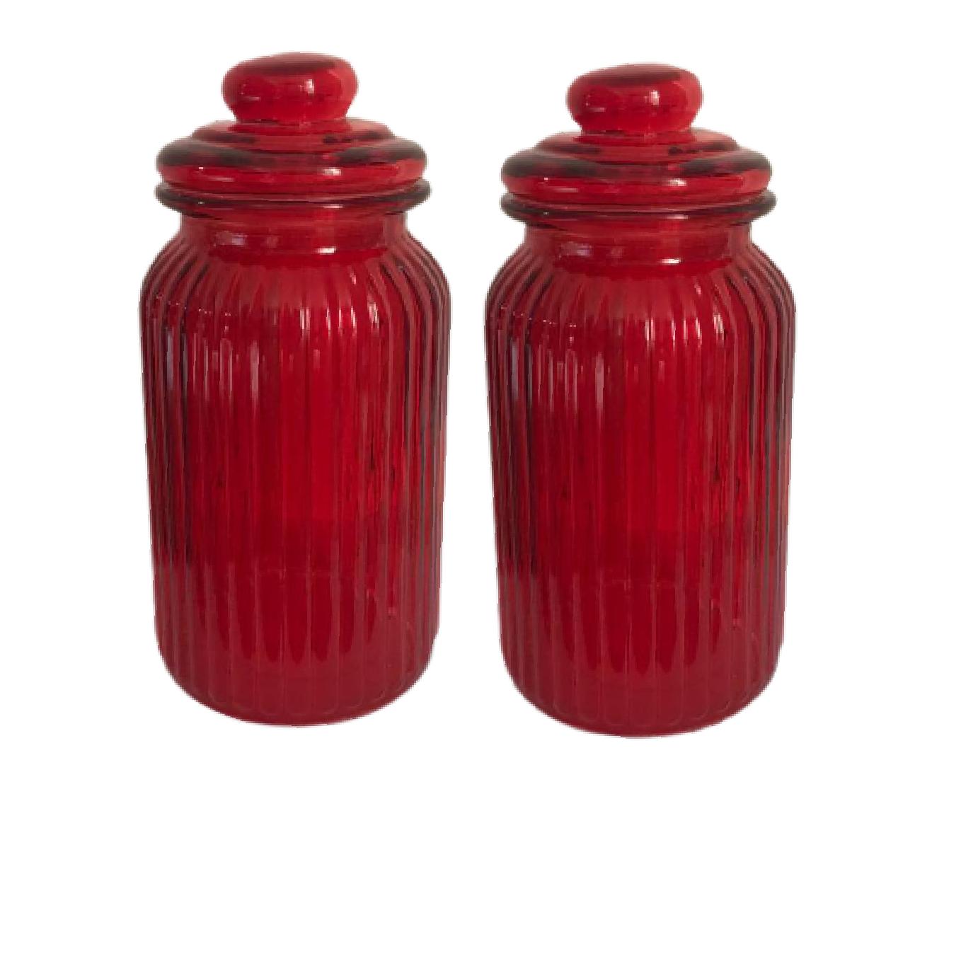 Potes Altos Vidro Canelado Tp. Hermetica 02un Vermelho 10.5x22cm Btc