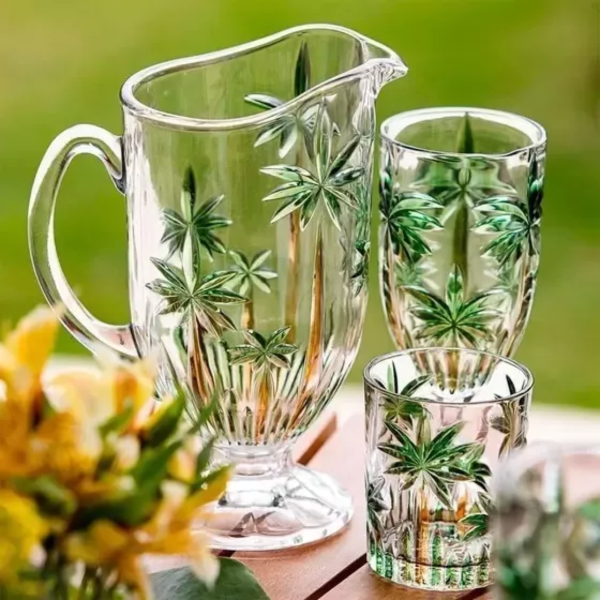 Jogo Copo Baixo Cristal Palm Tree Handpaint 340ml 6un Wolff - Image 6