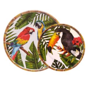 Jogo Pratos Rasos Sobremesa Estampa Arara Melamina 12un BonGourmet