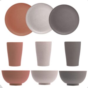 Prato Raso, Sobremesa, Bowls e Copos de Fibra de Pinho 3 cores 24un