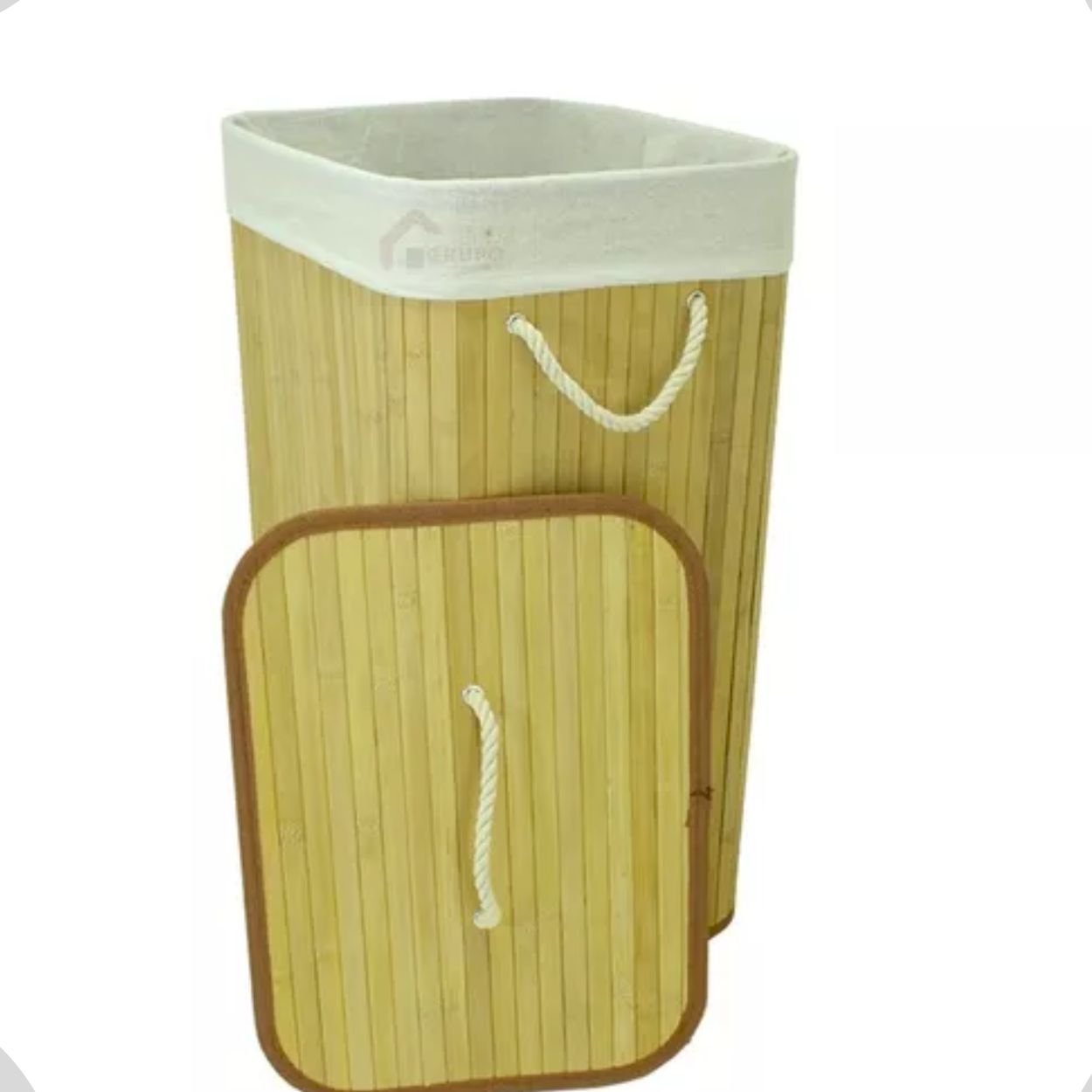 Cesto de Roupa Suja 72lts Lavanderia em Bambu Retangular Forrado com Alça Brinquedo Quarto Banheiro Dobrável - Image 3