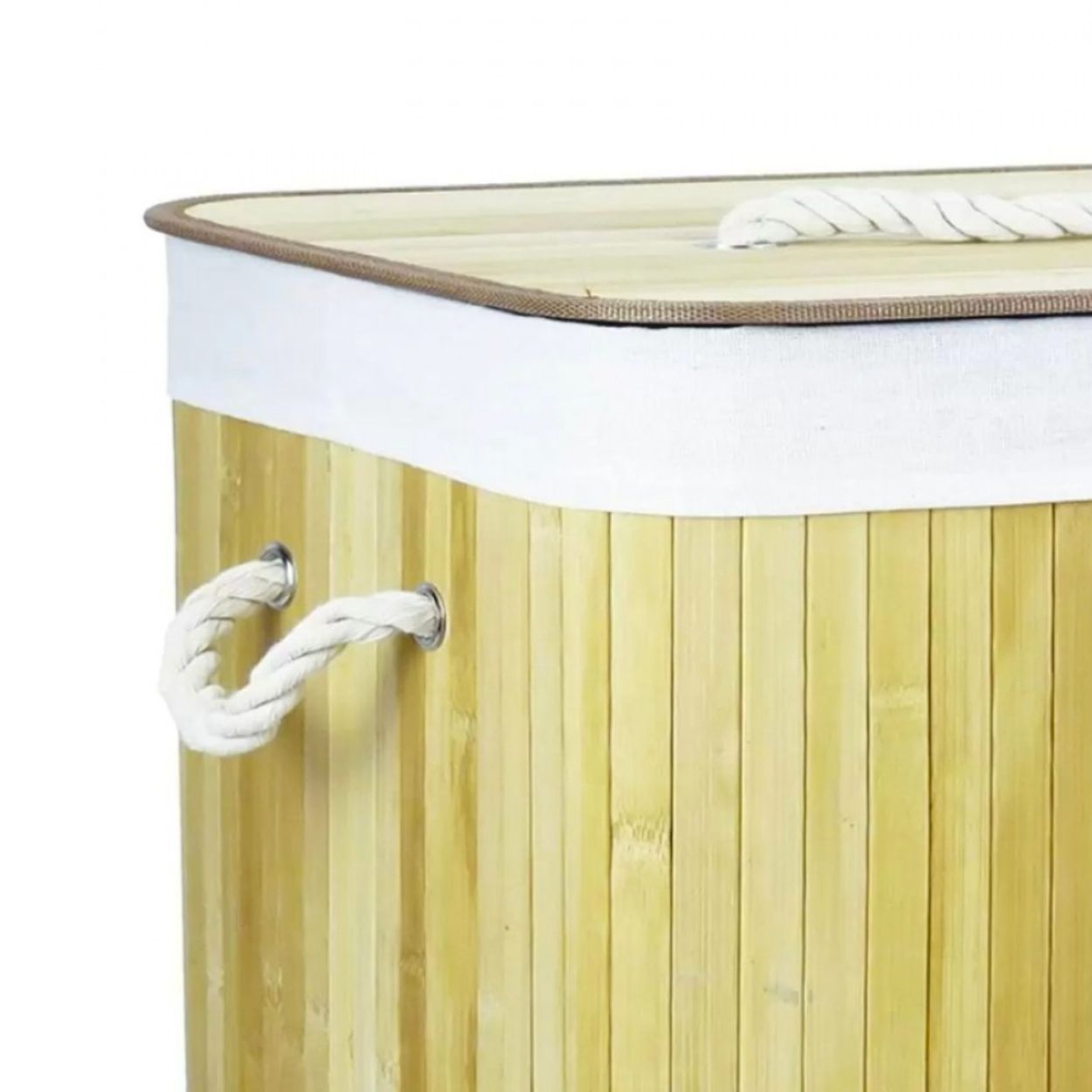 Cesto de Roupa Suja 72lts Lavanderia em Bambu Retangular Forrado com Alça Brinquedo Quarto Banheiro Dobrável - Image 2