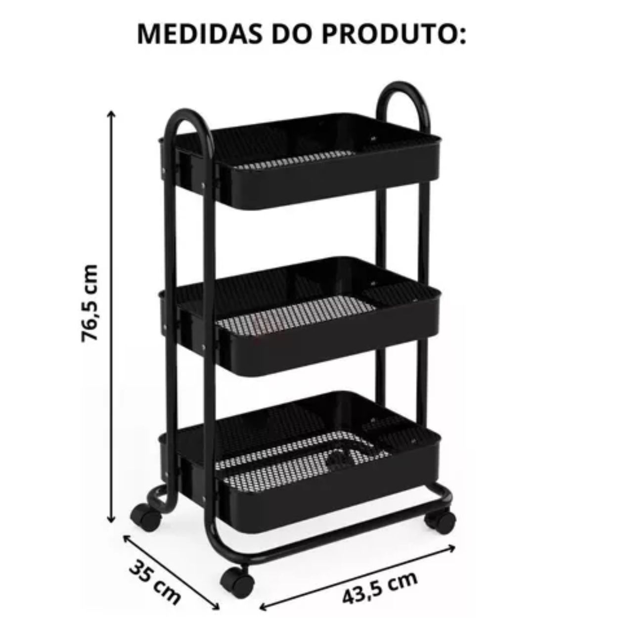 Carrinho Organizador Multiuso 3 Prateleiras com Rodinhas - Image 4