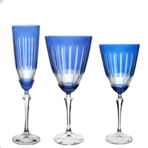 Jogo de Taças Cristal Lapidadas Elizabeth  Azuis 18un Bohemia