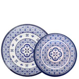 Jogo Pratos Rasos e Sobremesa Estampa Azulejo Melamina 12un Salik