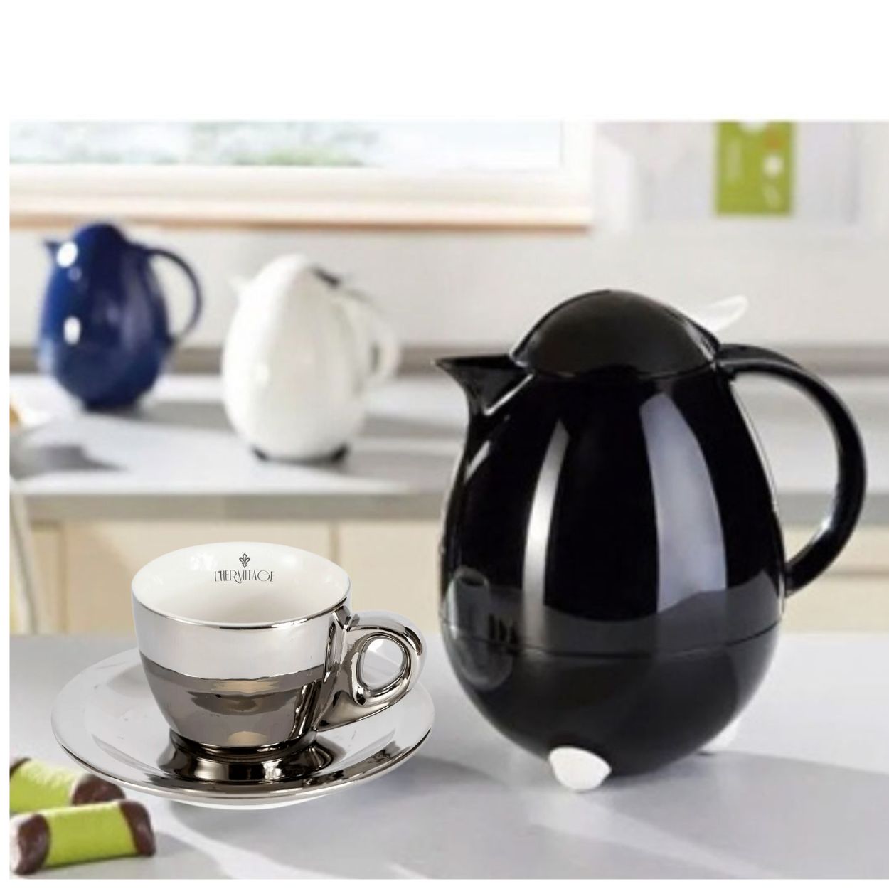 Jogo Xícaras para Café Prata Porcelana 80ml Chrominno 6un L`Hermitage - Image 4