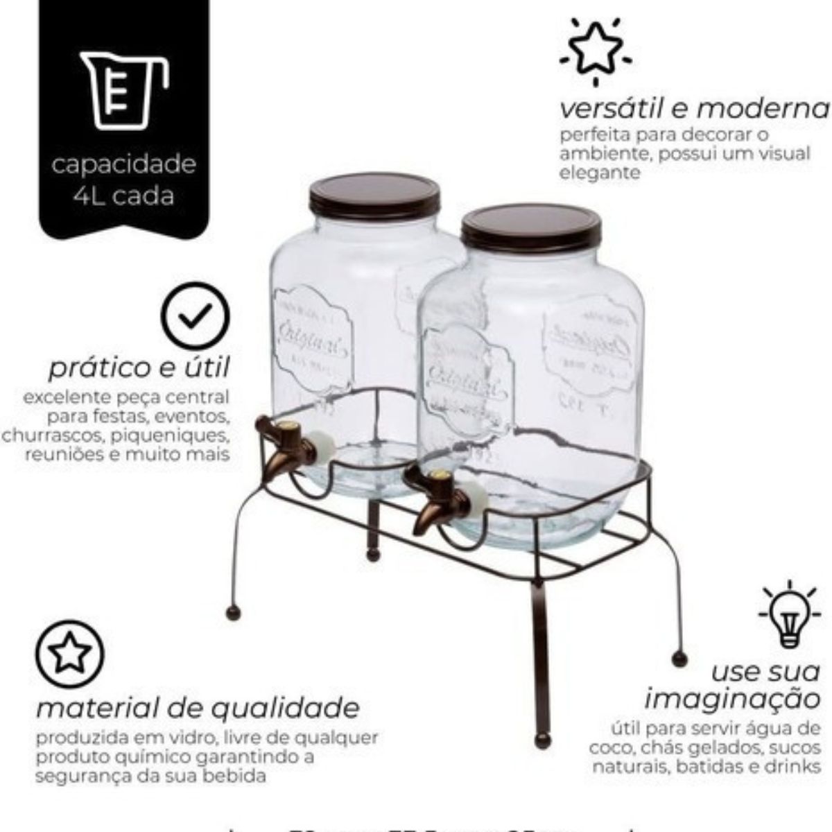 Suqueira Dupla Fashion 2x4lts Suporte Bronze Mimo Style - Image 2