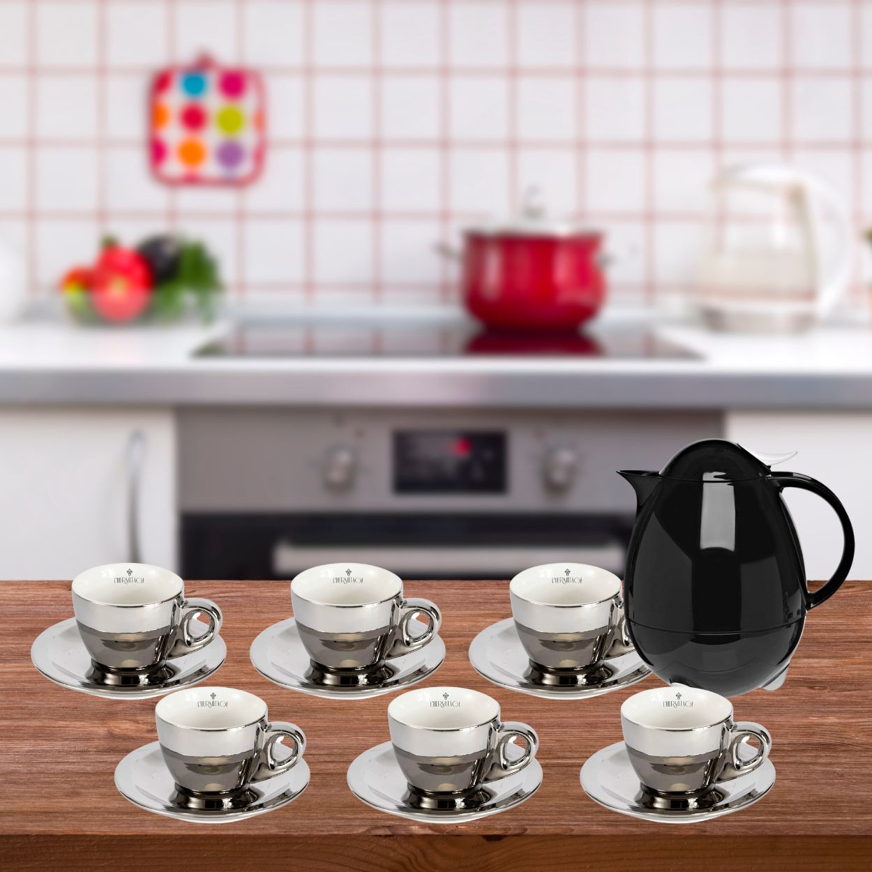 Jogo Xícaras para Café Prata Porcelana 80ml Chrominno 6un L`Hermitage - Image 7