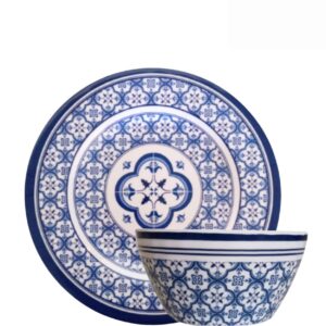Bowl e Prato Sobremesa Melamina Estampa Azulejo 12pç Salik