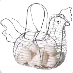 Cesto Porta Ovos Galinha Metal Cromado 35x18x25cm