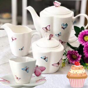 Jogo para Chá e Xícaras Borboletas 15pç Porcelana Wolff