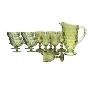 Jogo Jarra e Taças para Água e Sobremesa Diamond 13pç Verde