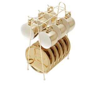 Jogo Xícaras para Cafe Porcelana Dourada c/ Rack 90ml Versa 6un Wolff