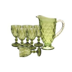 Jogo Jarra e Taças Diamond 7pç Verdes