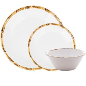 Aparelho de Jantar Melamina Branca Bambu 18pç BonGourmet