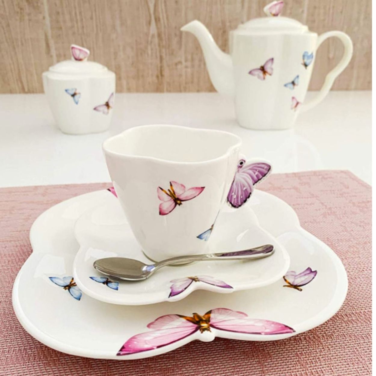 Jogo para Lanche Borboletas Porcelana Branca 23pç Wolff - Image 7