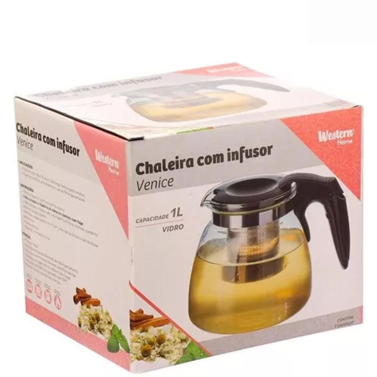 Chaleira de Vidro com Infusor Chá Café Bule 1litro Aço Inox - Image 3
