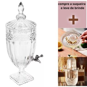 Suqueira Cristal Dispenser 4L + Moringa e Espremedor de Brinde