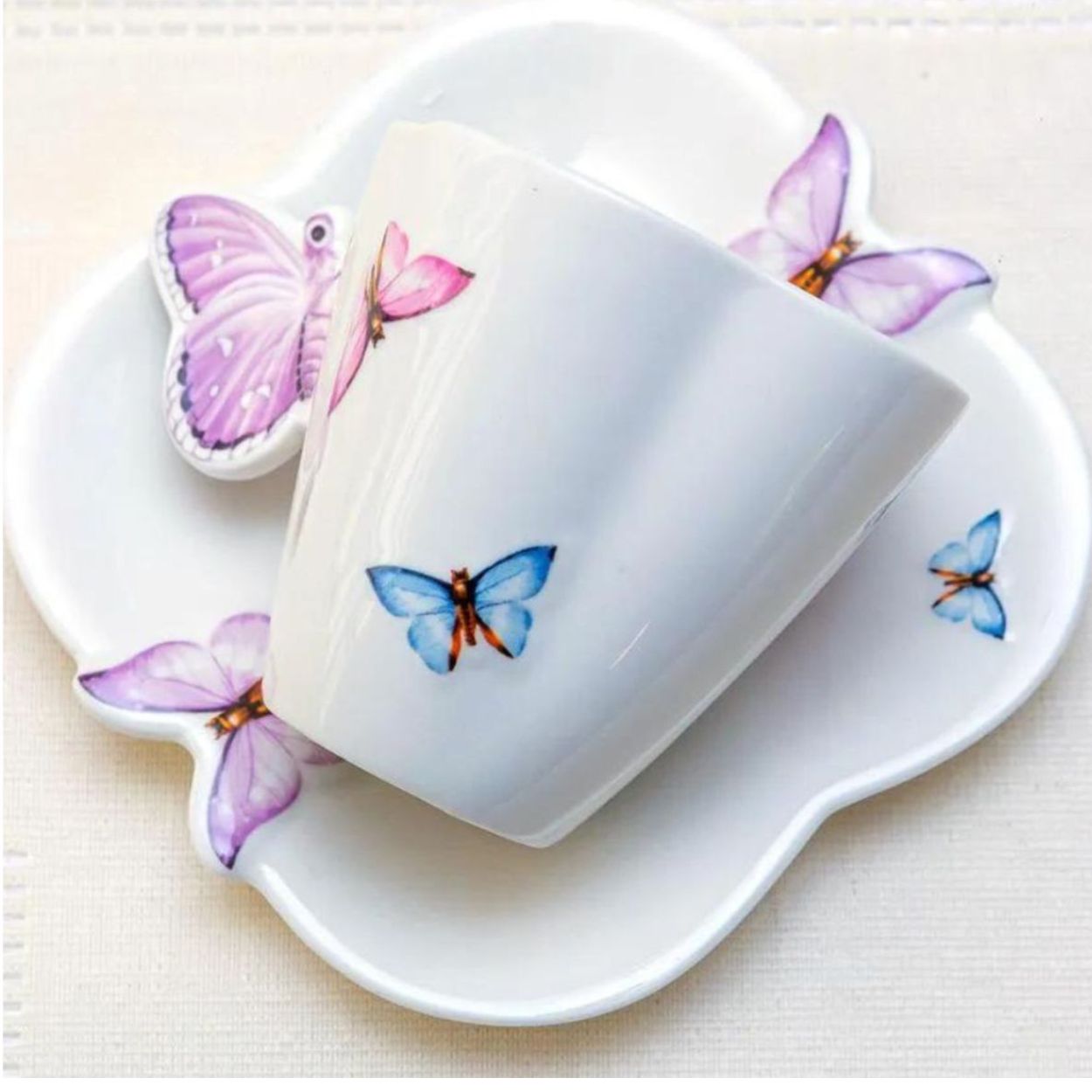 Jogo para Lanche Borboletas Porcelana Branca 23pç Wolff - Image 5