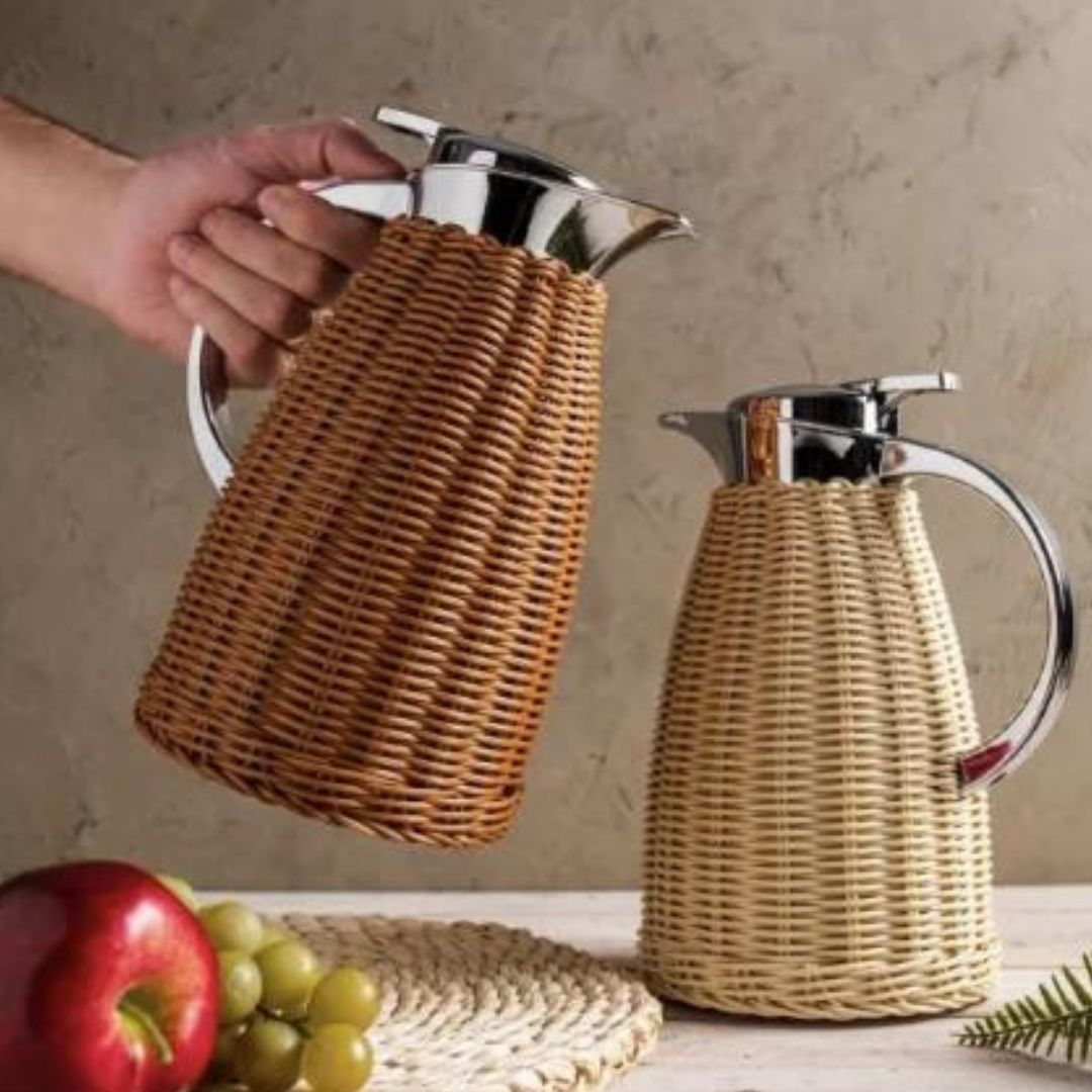 Garrafa Térmica Aço Inox Revestida com Rattan Fibra Plastica Bege 1,5L Bon Gourmet - Image 5