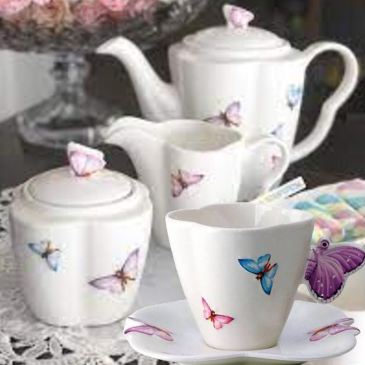 Jogo para Lanche Borboletas Porcelana Branca 23pç Wolff - Image 8