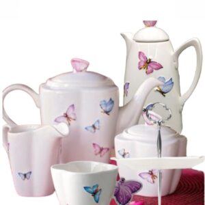 Jogo para Lanche Borboletas Porcelana Branca 23pç Wolff