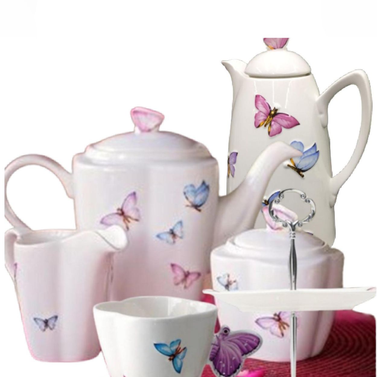 Jogo para Lanche Borboletas Porcelana Branca 23pç Wolff