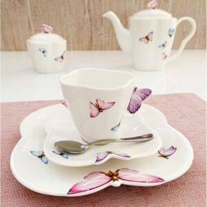 Xícara e Prato Sobremesa Borboletas 18pç Porcelana Wolff