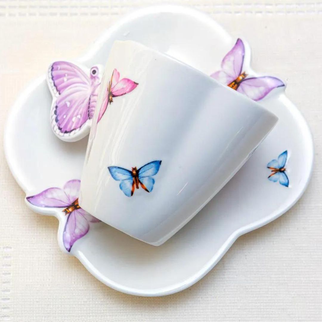 Xícara e Prato Sobremesa Borboletas 18pç Porcelana Wolff - Image 4