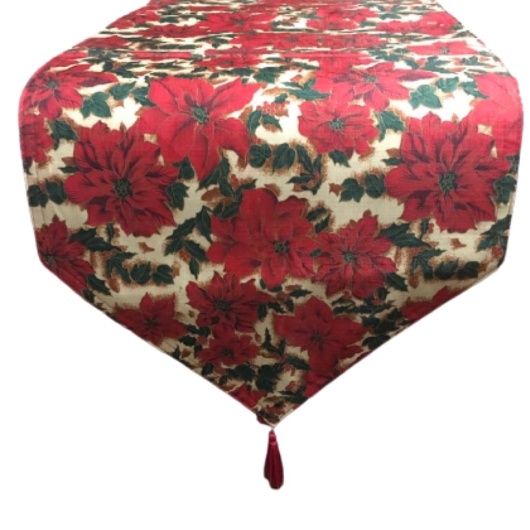 Caminho Mesa Tecido com Flores Bico Papagaio Vermelha Natal 1,50x0.40cm Nataluz - Image 2