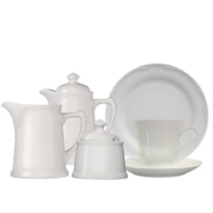 Xícara, Prato, Bule, Leiteira e Açucareiro Cottage 21pç Porcelana Branca Germer