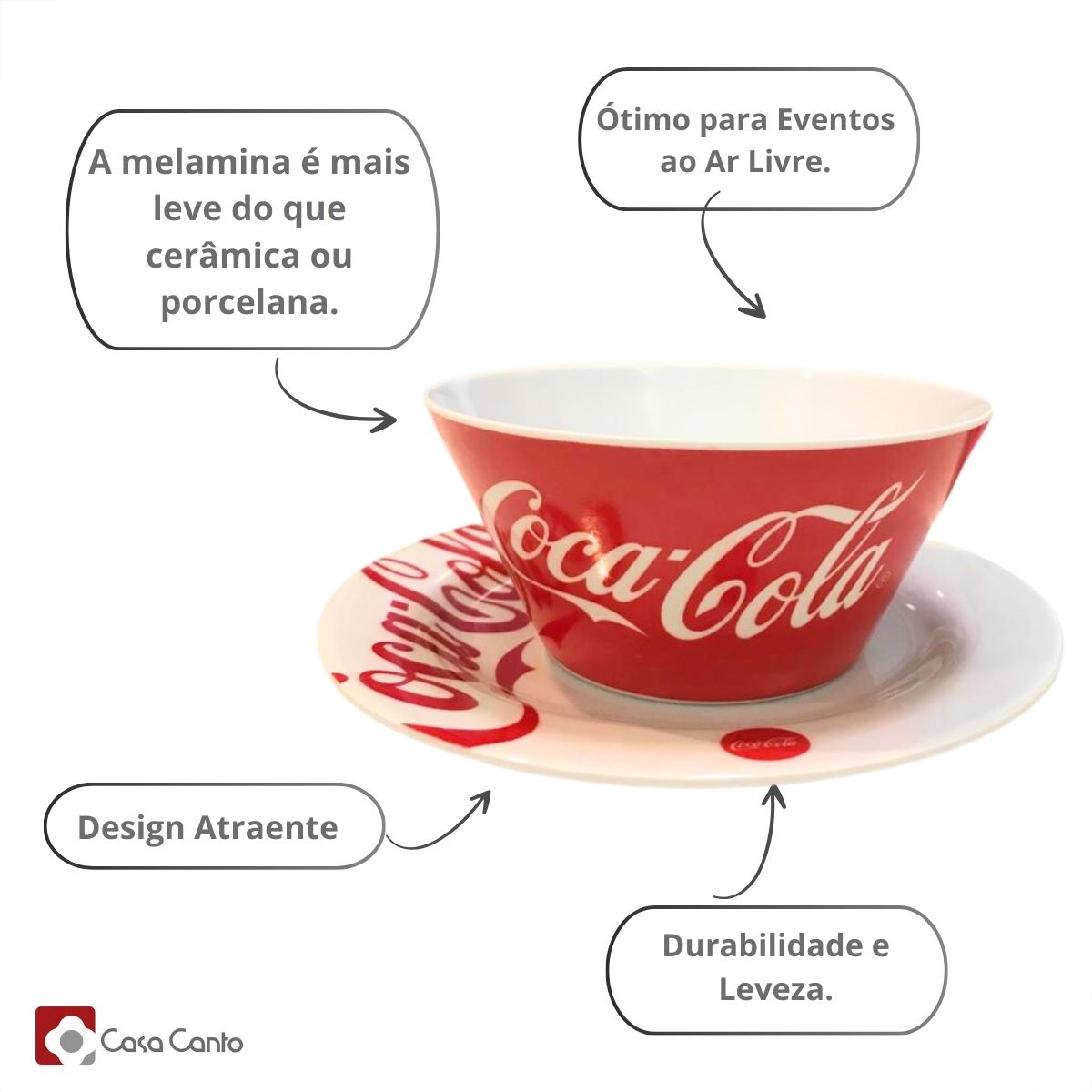 Bowl e Prato Sobremesa Melamina Coca Cola 12pç Hauskraft - Image 5