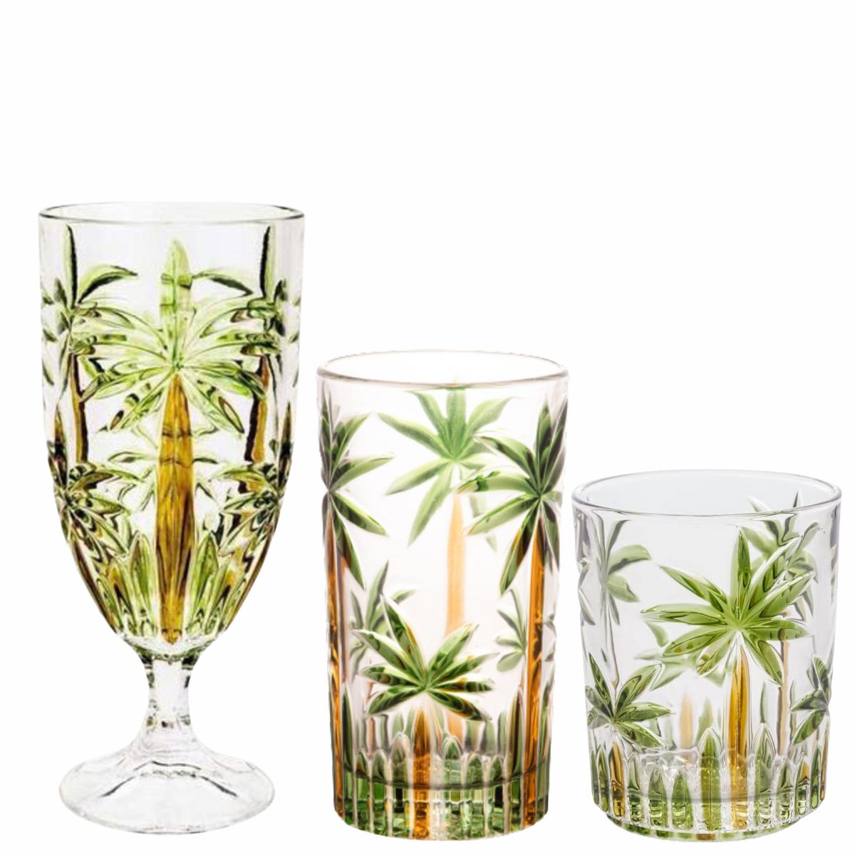 Jogo de Taças e Copos Agua e Wisky Cristal Palm Tree Wolff