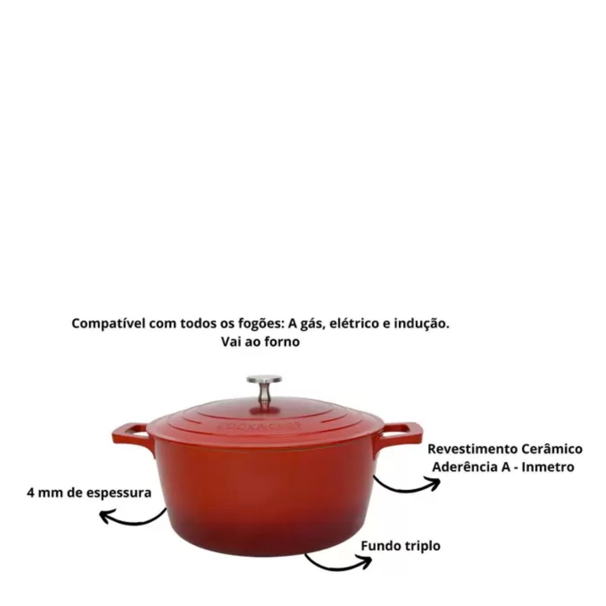 Panela Caçarola Cook&Chefe Cerâmica Indução Vermelha 24cm Mimo Style - Image 5